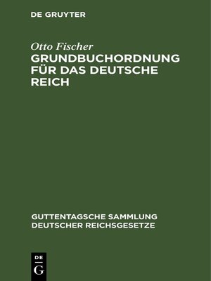 cover image of Grundbuchordnung für das Deutsche Reich